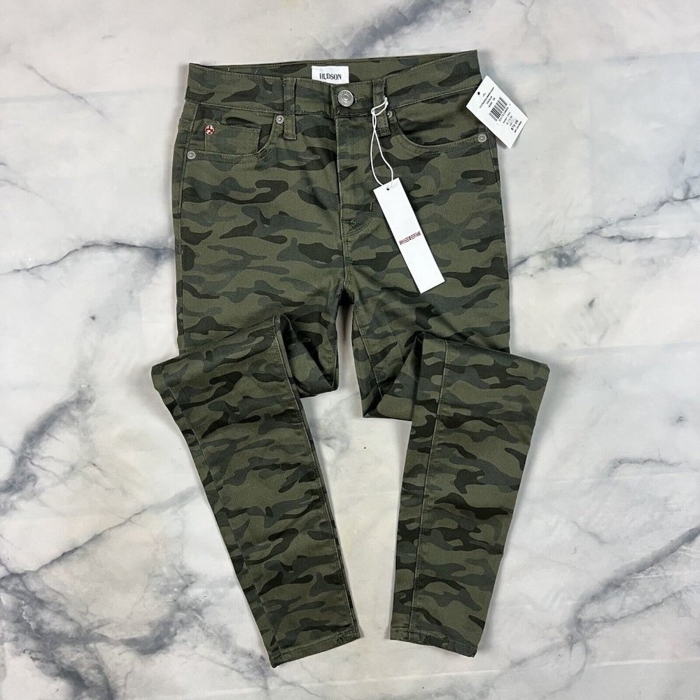 Hudson Blair High Rise Super Skinny Ankle Jeans Size 25 Dahlia Green Camouflage